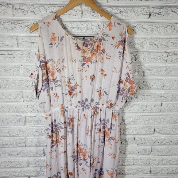 Torrid Womens Dress 1 1X Tied Cold Shoulder Orange Floral High Low FLO112E - Picture 8 of 13